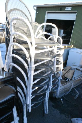 16 BRAND NEW SCRATCH AND DENT! Lancaster Table & Seating Metal Mesh Patio Chair w/ Arm Rests. 16 Times Your Bid!