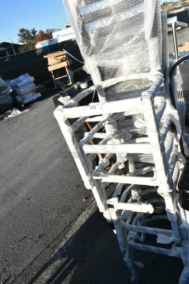 6 BRAND NEW SCRATCH AND DENT! Black Metal Ladder Back Dining Height Chair Frame. 6 Times Your Bid! - Image 1 of 2