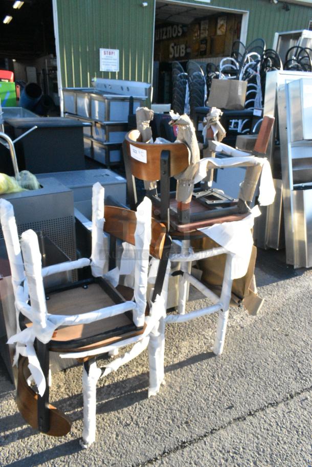 4 BRAND NEW SCRATCH AND DENT! Black Metal Chair w/ Wooden Back Rest and Seat. 3 Dining Height and 1 Bar Height. 4 Times Your Bid! - Image 1 of 2