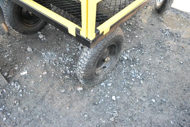 BRAND NEW SCRATCH AND DENT! Gorilla Carts Yellow Metal Cart w/ BRAND NEW SCRATCH AND DENT! Contents Including Rugs and Cushion. - Image 7 of 8