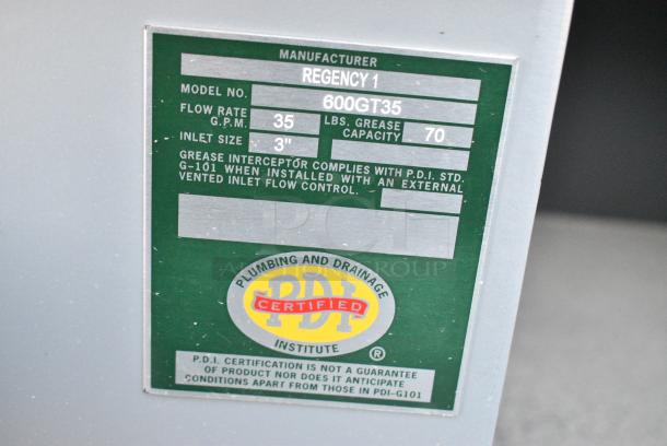 BRAND NEW SCRATCH AND DENT! Regency 600FT35 Metal Commercial Grease Trap. - Image 4 of 4