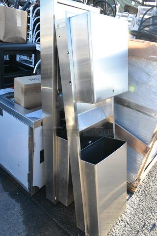 2 BRAND NEW SCRATCH AND DENT! Stainless Steel Wall Mount Trash Can w/ Paper Towel Dispenser. 2 Times Your Bid!
