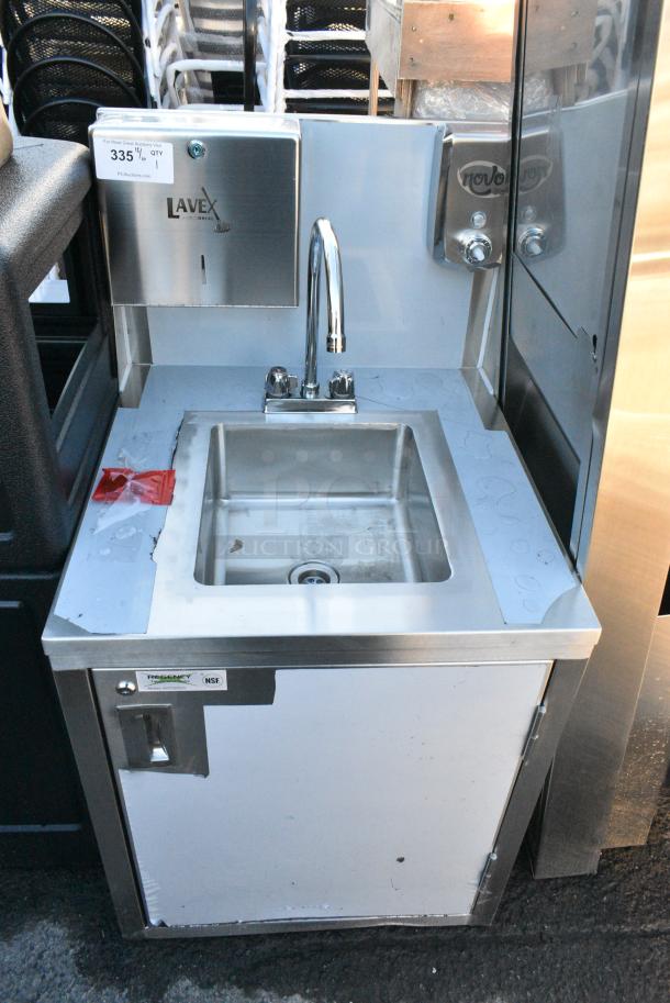 BRAND NEW SCRATCH AND DENT! Regency 600PHS24HC Stainless Steel Space Saver Single Bowl Hot and Cold Portable Hand Sink Cart on Commercial Casters. - Image 1 of 8