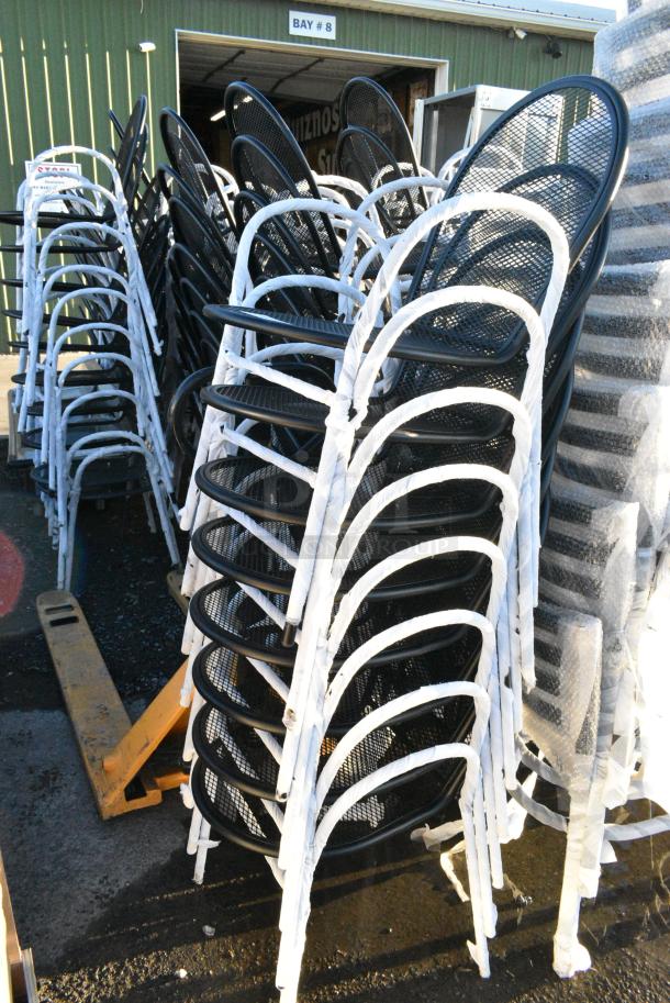 18 BRAND NEW SCRATCH AND DENT! Black Metal Mesh Patio Chair w/ Arm Rests. 18 Times Your Bid! - Image 1 of 2