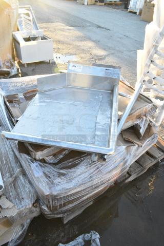 7 Items Including Left Side Clean Side Dishwasher Table, Regency 460SS2436 Spec Line 24" x 36" NSF Stainless Steel Solid Shelf, 76A9134001EC020 American Standard 9134001EC.020 Decorum 21" x 20 1/4" White Vitreous China Single Bowl Wall-Mount Lavatory with EverClean and Center Hole, Mezzo 9960.904.020 Lavatory Sink, Mezzo 9960.803.020 Semi-Countertop Sink. 7 Times Your Bid!