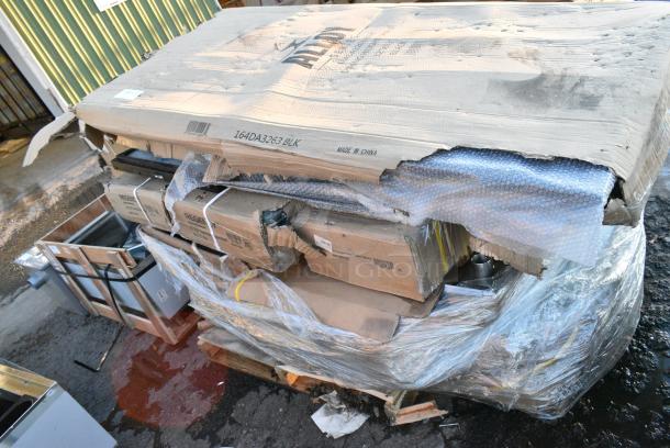 12 BRAND NEW SCRATCH AND DENT! Items Including 164DA3263BLK Lancaster Table & Seating Alloy Series 63" x 32" Onyx Black Standard Height Outdoor Table, Regency 460EG1836 18" x 36" NSF Green Epoxy Wire Shelf, Regency 600T3060G 30" x 60" 18-Gauge 304 Stainless Steel Commercial Work Table with Galvanized Legs and Undershelf, 2 Regency 600SLW72 72" Stainless Steel Wall Mounted Single Line Pot Rack with 6 Double Prong Hooks, Regency 600MTS3024S 30" x 24" 16-Gauge Stainless Steel Mixer Table with Undershelf. 12 Times Your Bid! - Image 1 of 6