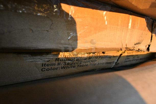 23 BRAND NEW SCRATCH AND DENT! 384YCZ60RND Lancaster Table & Seating 60" Round Heavy-Duty Granite White Plastic Folding Table. 23 Times Your Bid! - Image 4 of 9