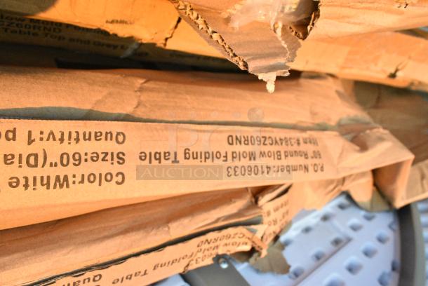 23 BRAND NEW SCRATCH AND DENT! 384YCZ60RND Lancaster Table & Seating 60" Round Heavy-Duty Granite White Plastic Folding Table. 23 Times Your Bid! - Image 5 of 9