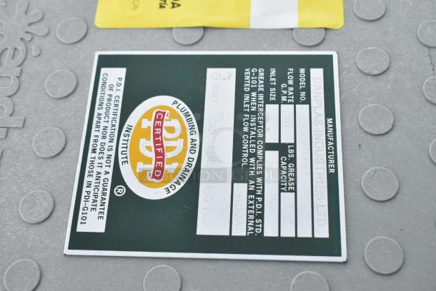 BRAND NEW SCRATCH AND DENT! Canplas 8950A01(S) Commercial Grease Trap. - Image 3 of 3