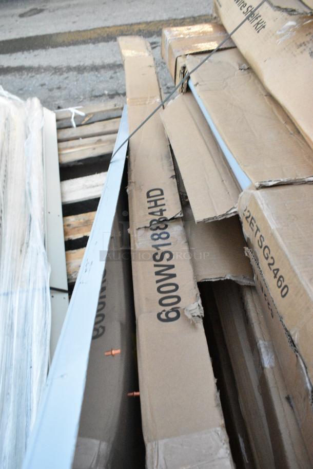 24 BRAND NEW SCRATCH AND DENT! Items Including SS-709-T Shortening Shuttle, 109APR1826L Regency 20 Pan Side Load Bun / Sheet Pan Rack - Unassembled, 460ECSC2436 Regency NSF Chrome Wire Security Cage - 24" x 36" x 61", 465B2472KE5 Steelton 24" x 72" NSF Black Epoxy 5-Shelf Kit with 72" Posts, 600WS1872HD Regency 16 Gauge Stainless Steel 18" x 72" Heavy-Duty Wall Shelf, 522ETSG2460 Steelton 24" x 60" 18 Gauge 430 Stainless Steel Work Table with Undershelf, 522ETSG24602 Steelton 24" x 60" 18 Gauge 430 Stainless Steel Work Table with Undershelf and 2" Rear Upturn, 600WS1884HD Regency 16 Gauge Stainless Steel 18" x 84" Heavy Duty Wall Shelf. 24 Times Your Bid! - Image 9 of 12