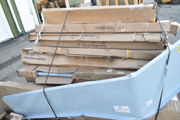 24 BRAND NEW SCRATCH AND DENT! Items Including SS-709-T Shortening Shuttle, 109APR1826L Regency 20 Pan Side Load Bun / Sheet Pan Rack - Unassembled, 460ECSC2436 Regency NSF Chrome Wire Security Cage - 24" x 36" x 61", 465B2472KE5 Steelton 24" x 72" NSF Black Epoxy 5-Shelf Kit with 72" Posts, 600WS1872HD Regency 16 Gauge Stainless Steel 18" x 72" Heavy-Duty Wall Shelf, 522ETSG2460 Steelton 24" x 60" 18 Gauge 430 Stainless Steel Work Table with Undershelf, 522ETSG24602 Steelton 24" x 60" 18 Gauge 430 Stainless Steel Work Table with Undershelf and 2" Rear Upturn, 600WS1884HD Regency 16 Gauge Stainless Steel 18" x 84" Heavy Duty Wall Shelf. 24 Times Your Bid! - Image 11 of 12