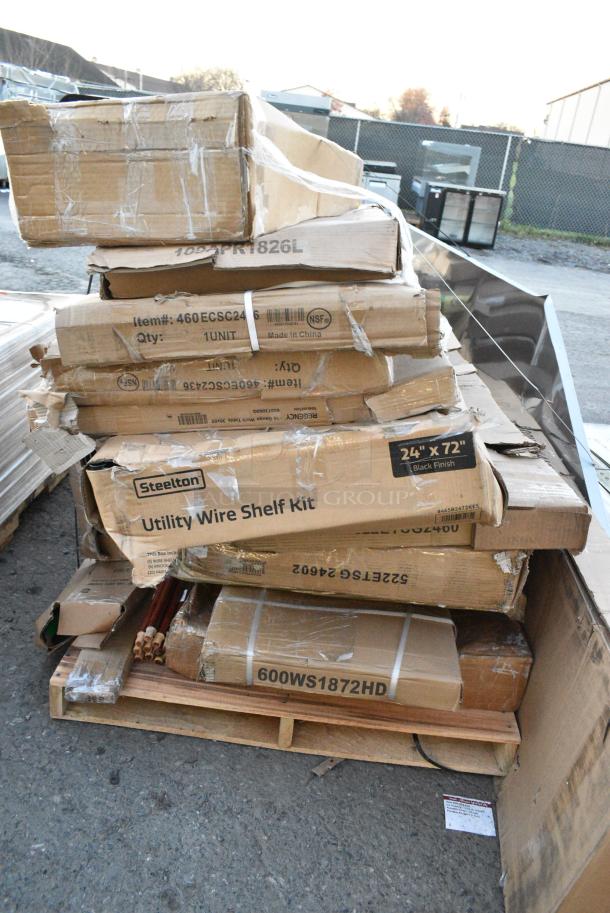 24 BRAND NEW SCRATCH AND DENT! Items Including SS-709-T Shortening Shuttle, 109APR1826L Regency 20 Pan Side Load Bun / Sheet Pan Rack - Unassembled, 460ECSC2436 Regency NSF Chrome Wire Security Cage - 24" x 36" x 61", 465B2472KE5 Steelton 24" x 72" NSF Black Epoxy 5-Shelf Kit with 72" Posts, 600WS1872HD Regency 16 Gauge Stainless Steel 18" x 72" Heavy-Duty Wall Shelf, 522ETSG2460 Steelton 24" x 60" 18 Gauge 430 Stainless Steel Work Table with Undershelf, 522ETSG24602 Steelton 24" x 60" 18 Gauge 430 Stainless Steel Work Table with Undershelf and 2" Rear Upturn, 600WS1884HD Regency 16 Gauge Stainless Steel 18" x 84" Heavy Duty Wall Shelf. 24 Times Your Bid! - Image 12 of 12