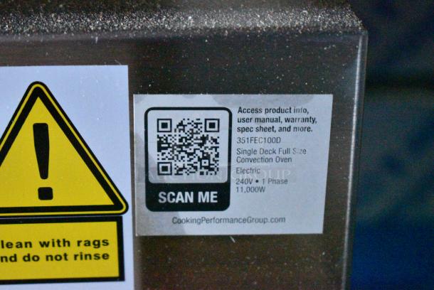 BRAND NEW SCRATCH AND DENT! Cooking Performance Group CPG 351FEC100D Stainless Steel Commercial Electric Powered Full Size Convection Oven w/ View Through Door, Thermostatic Controls and Metal Legs. 240 Volts, 1 Phase. - Image 8 of 10