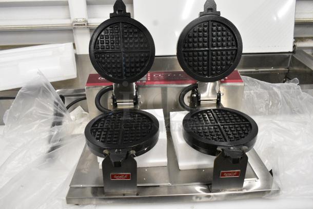 BRAND NEW SCRATCH AND DENT! 2024 Estella 348WSMX2A Stainless Steel Commercial Countertop Double Waffle Maker. 120 Volts, 1 Phase. Tested and Left Side is Working But Right Side Displays Error Code - Image 6 of 10
