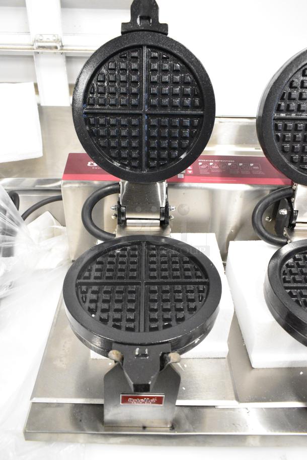 BRAND NEW SCRATCH AND DENT! 2024 Estella 348WSMX2A Stainless Steel Commercial Countertop Double Waffle Maker. 120 Volts, 1 Phase. Tested and Left Side is Working But Right Side Displays Error Code - Image 7 of 10