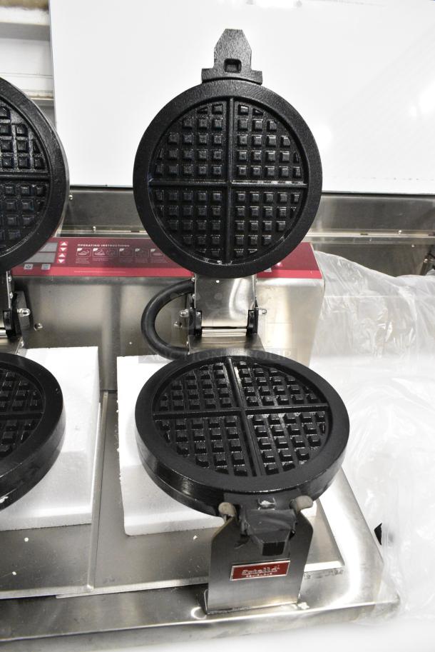 BRAND NEW SCRATCH AND DENT! 2024 Estella 348WSMX2A Stainless Steel Commercial Countertop Double Waffle Maker. 120 Volts, 1 Phase. Tested and Left Side is Working But Right Side Displays Error Code - Image 8 of 10