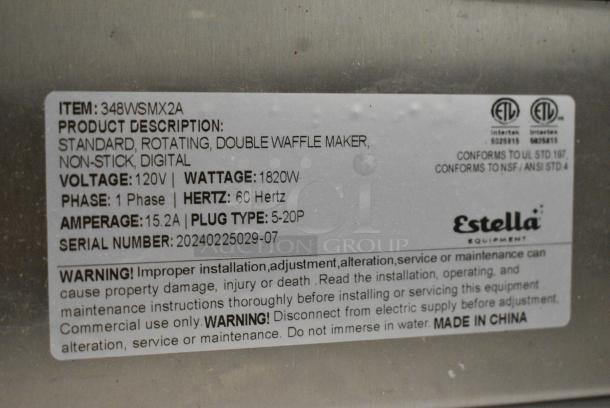 BRAND NEW SCRATCH AND DENT! 2024 Estella 348WSMX2A Stainless Steel Commercial Countertop Double Waffle Maker. 120 Volts, 1 Phase. Tested and Left Side is Working But Right Side Displays Error Code - Image 10 of 10