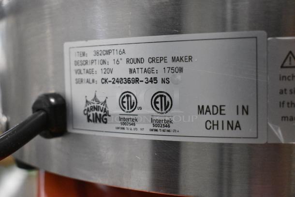 BRAND NEW SCRATCH AND DENT! 2024 Carnival King 382CMPT16A Stainless Steel 16" Round Portable Steel Crepe Maker. 120 Votls, 1 Phase. - Image 8 of 8
