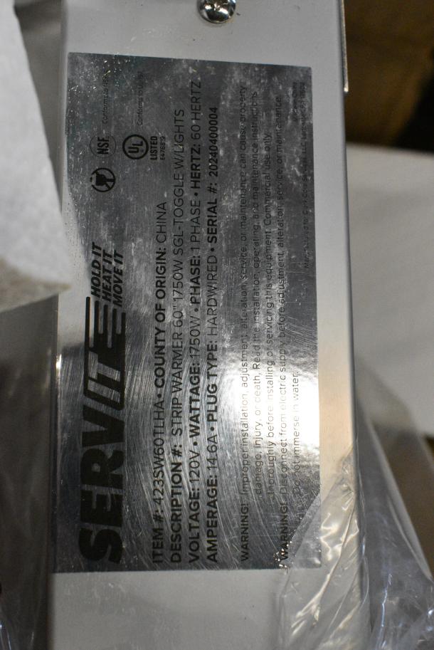 BRAND NEW SCRATCH AND DENT ServIt 423SW60TLHA 60" Lighted Strip Warmer with Single Toggle Control. 120 Volts, 1 Phase. - Image 5 of 5