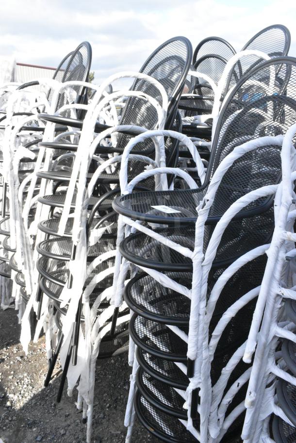 73 BRAND NEW SCRATCH AND DENT! Black Metal Mesh Patio Chair w/ Arm Rests. 73 Times Your Bid! - Image 1 of 1