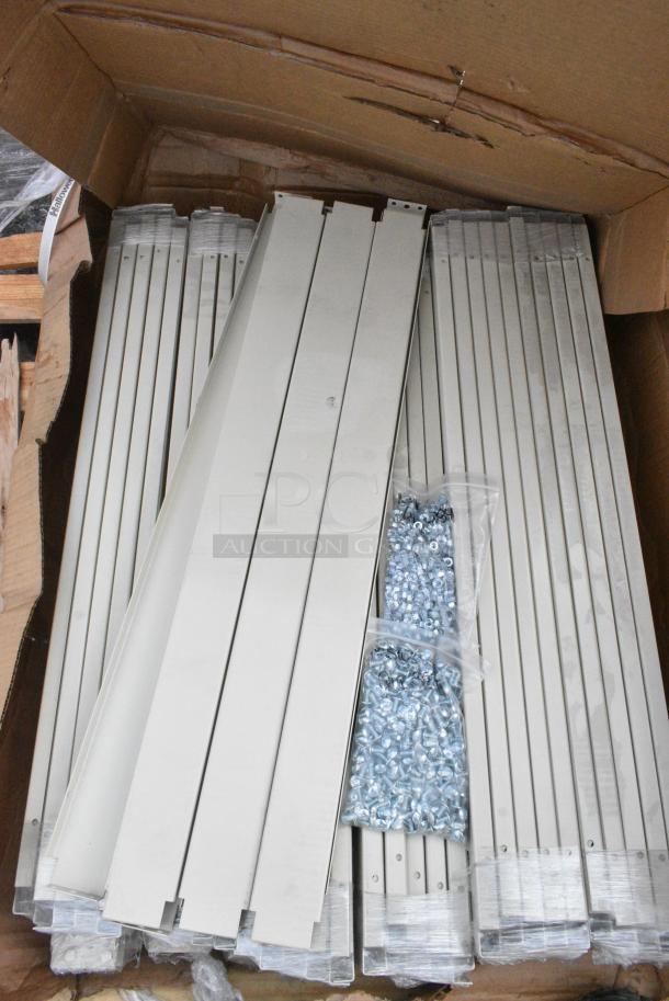 BRAND NEW SCRATCH AND DENT! Lot of Various Items Including 434DC963684T Hallowell 36" x 96" x 84" Tan Heavy-Duty Double Rivet 4-Shelf Boltless Shelving, No Decking, 2480 lb unit capacity. - Image 1 of 4