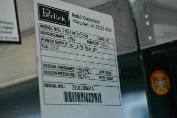 BRAND NEW SCRATCH AND DENT! 2023 Perlick PTS60-RF-Y-G-X-H1 Metal Commercial 2 Door Undercounter Pass Through Back Bar Cooler Merchandiser. 115 Volts, 1 Phase. - Image 3 of 4