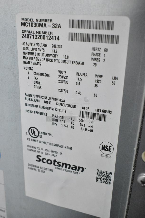 BRAND NEW SCRATCH AND DENT! 2024 Scotsman MC1030MA-32A Stainless Steel Commercial Ice Head. 208/230 Volts, 1 Phase. - Image 4 of 5