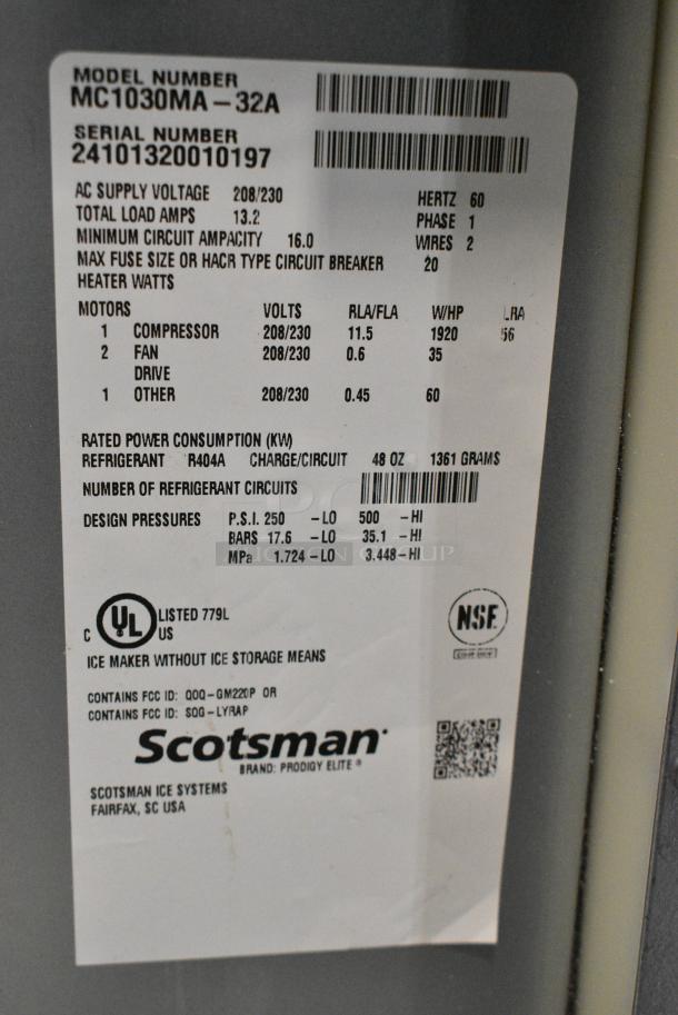 BRAND NEW SCRATCH AND DENT! 2024 Scotsman MC1030MA-32A Stainless Steel Commercial Ice Head. 208/230 Volts, 1 Phase. - Image 4 of 5