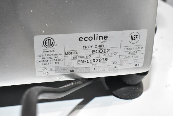 BRAND NEW SCRATCH AND DENT! 2024 Hobart Ecoline ECO12 Stainless Steel Commercial Countertop Meat Slicer w/ Blade Sharpener. 115 Volts, 1 Phase. Tested and Working But Needs Blade Guard Replaced To Turn The Cutting Wheel - Image 4 of 5