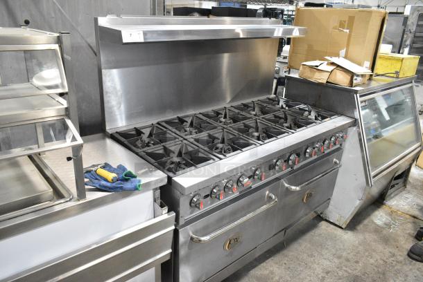 BRAND NEW SCRATCH AND DENT! 2024 Cooking Performance Group CPG 351CC60N Stainless Steel Commercial Floor Style Natural Gas Powered 10 Burner Range w/ 2 CONVECTION Ovens, Over Shelf and Back Splash. 364,000 BTU. - Image 1 of 10