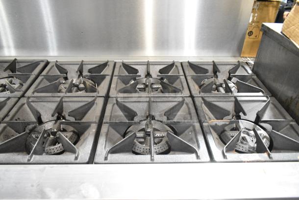 BRAND NEW SCRATCH AND DENT! 2024 Cooking Performance Group CPG 351CC60N Stainless Steel Commercial Floor Style Natural Gas Powered 10 Burner Range w/ 2 CONVECTION Ovens, Over Shelf and Back Splash. 364,000 BTU. - Image 7 of 10