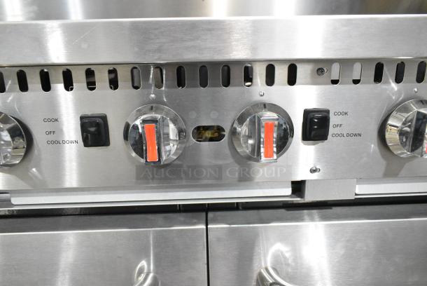 BRAND NEW SCRATCH AND DENT! 2024 Cooking Performance Group CPG 351CC60N Stainless Steel Commercial Floor Style Natural Gas Powered 10 Burner Range w/ 2 CONVECTION Ovens, Over Shelf and Back Splash. 364,000 BTU. - Image 8 of 10