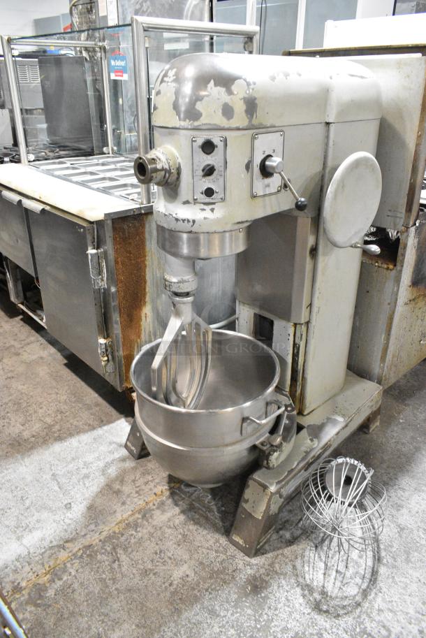 Hobart H-600 T Metal Commercial Floor Style 60 Quart Planetary Dough Mixer w/ Stainless Steel Mixing Bowl, Paddle and Whisk Attachments. 220 Volts, 3 Phase. - Image 1 of 4