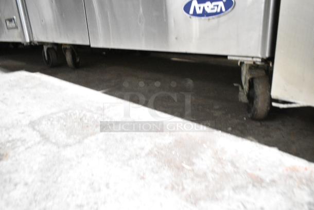 2018 Atosa MSF8302GR Stainless Steel Commercial Sandwich Salad Prep Table Bain Marie Mega Top w/ Over Shelves on Commercial Casters. 115 Volts, 1 Phase. Tested and Working! - Image 4 of 6