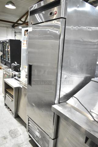2017 Atosa MBF8505 Stainless Steel Commercial Single Door Reach In Cooler w/ Poly Coated Racks on Commercial Casters. 115 Volts, 1 Phase. Tested and Working!
