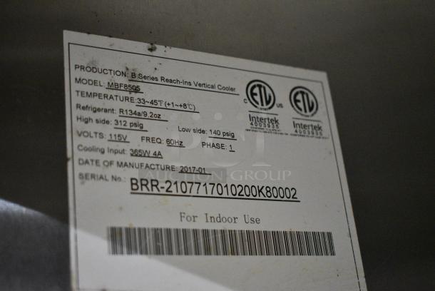 2017 Atosa MBF8505 Stainless Steel Commercial Single Door Reach In Cooler w/ Poly Coated Racks on Commercial Casters. 115 Volts, 1 Phase. Tested and Working! - Image 6 of 6