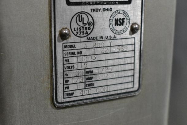 Hobart A 200 T Metal Commercial Countertop 20 Quart Planetary Dough Mixer. 115 Volts, 1 Phase. Tested and Working! - Image 4 of 4