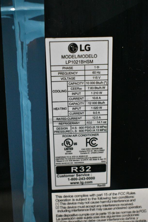 BRAND NEW SCRATCH AND DENT! LG LP1021BHSM 10,000 BTU Heat/Cool Portable Air Conditioner. 115 Volts, 1 Phase. Tested and Working! - Image 8 of 8