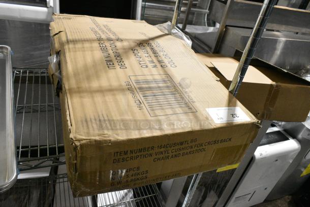 BRAND NEW SCRATCH AND DENT! Box of 4 Lancaster Table & Seating 164CUSHMTLBG  2 1/2" Burgundy Vinyl Padded Seat for Metal Frame Seating - Image 1 of 2