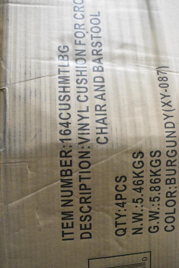 BRAND NEW SCRATCH AND DENT! Box of 4 Lancaster Table & Seating 164CUSHMTLBG  2 1/2" Burgundy Vinyl Padded Seat for Metal Frame Seating - Image 2 of 2
