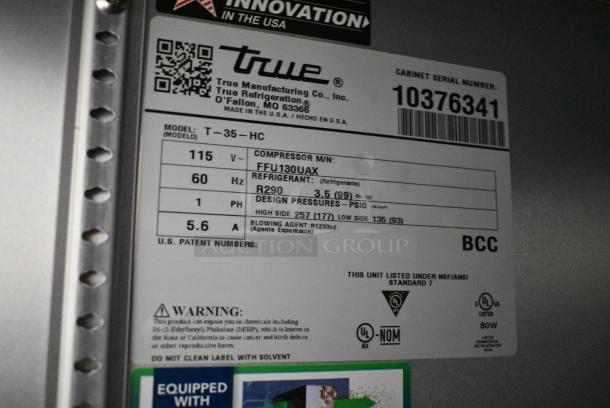 2022 True T-35-HC Stainless Steel Commercial 2 Door Reach In Cooler w/ Poly Coated Racks on Commercial Casters. 115 Volts, 1 Phase. Tested and Working! - Image 6 of 6