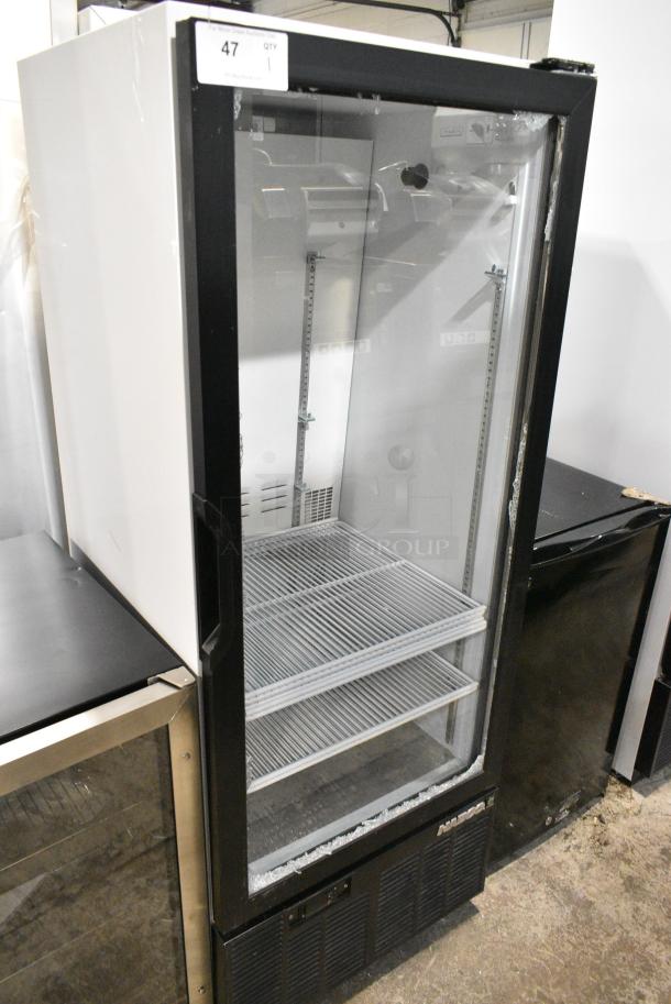 Habco SE12HC Metal Commercial Single Door Reach In Cooler Merchandiser w/ Poly Coated Racks. See Pictures for Broken Glass. 115 Volts, 1 Phase. Tested and Working! - Image 1 of 4