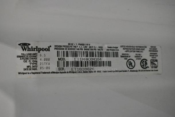 Whirlpool ET1MHKXQ04 Metal Cooler w/ Freezer. 115 Volts, 1 Phase. Tested and Working! - Image 6 of 6