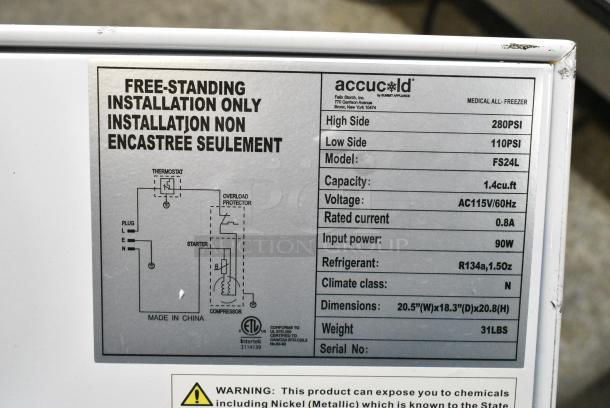 Accucold FS24L Metal Mini Cooler. 115 Volts, 1 Phase. Tested and Working! - Image 3 of 5