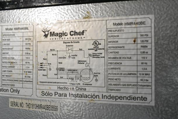 Magic Chef HMR440BE Metal Mini Cooler. 115 Volts, 1 Phase. Cannot Test Due To Cut Power Cord - Image 5 of 5