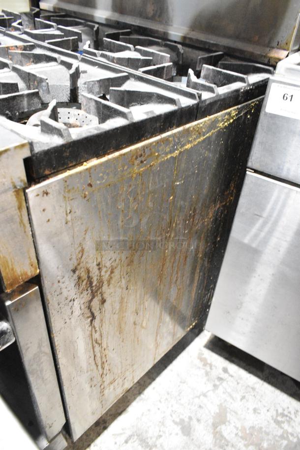 Stainless Steel Commercial Natural Gas Powered 6 Burner Range w/ Oven, Over Shelf and Back Splash on Commercial Casters. - Image 8 of 9