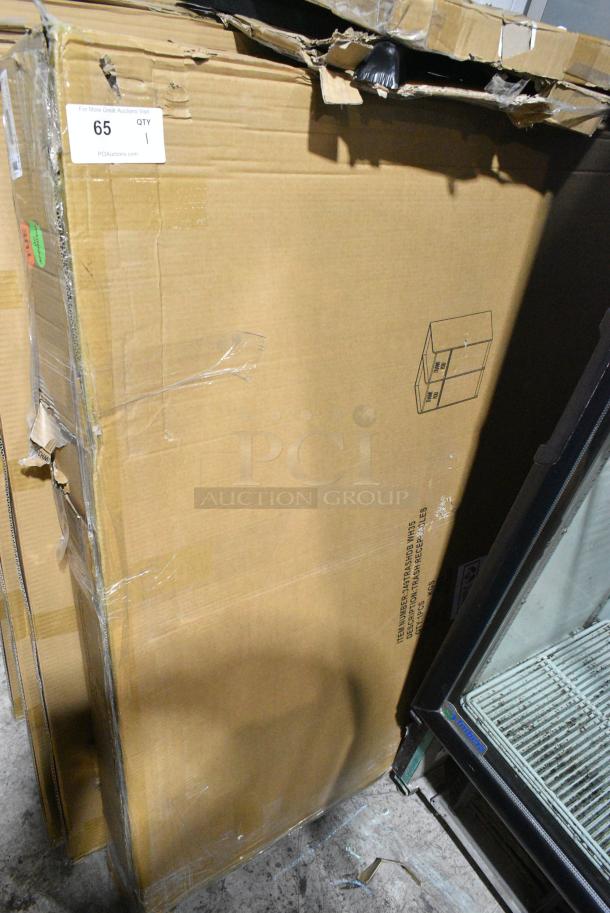 BRAND NEW SCRATCH AND DENT! Lancaster Table & Seating 349TRASHDBWH35  Waste 50 Gallon Walnut Double Receptacle Enclosure with "THANK YOU" Swing Doors - Image 1 of 2