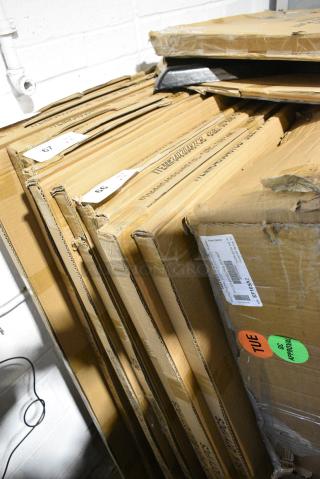 4 BRAND NEW SCRATCH AND DENT! Lancaster Table & Seating 3493048TCB 30" x 48" Reversible Walnut / Oak Standard Height Dining Set with Natural Chair and Wood Seat. 4 Times Your Bid!
