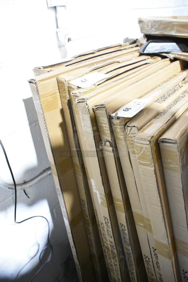 4 BRAND NEW SCRATCH AND DENT! Lancaster Table & Seating 3493048TCB 30" x 48" Reversible Walnut / Oak Standard Height Dining Set with Natural Chair and Wood Seat. 4 Times Your Bid! - Image 1 of 2