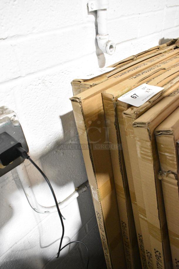 4 BRAND NEW SCRATCH AND DENT! Lancaster Table & Seating 3493048TCB 30" x 48" Reversible Walnut / Oak Standard Height Dining Set with Natural Chair and Wood Seat. 4 Times Your Bid! - Image 1 of 2